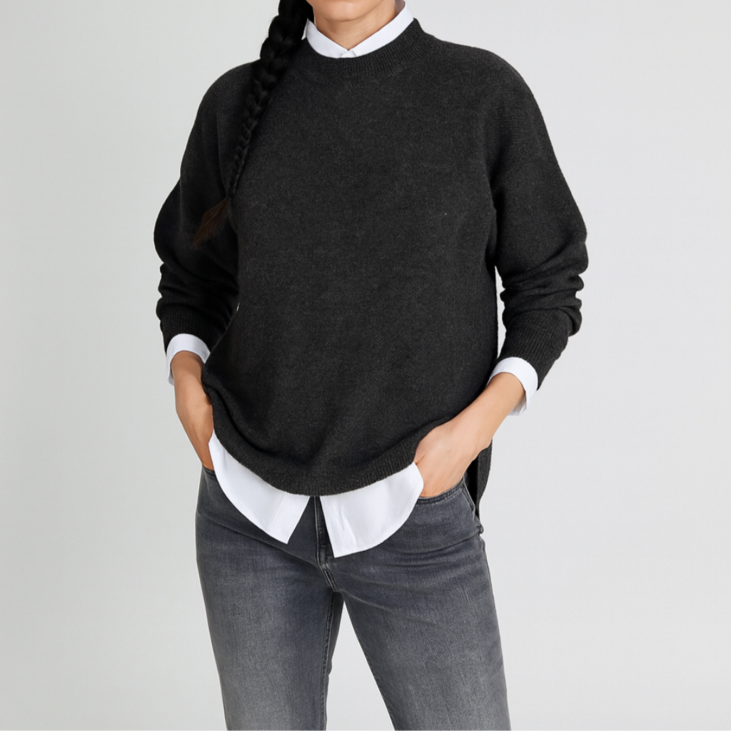Damen Lockerer Strickpullover | Rundhalsausschnitt