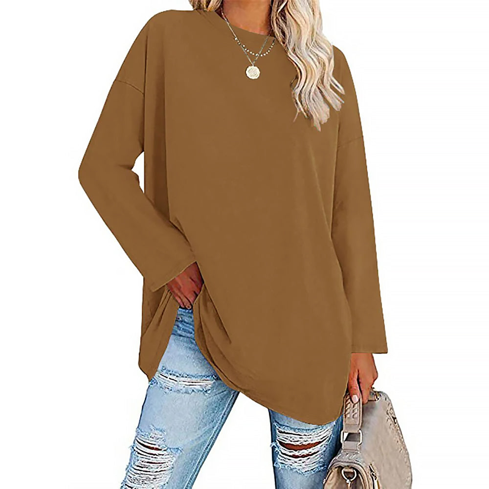 Damen Langarmshirt Mit Rundhals | Lockere Passform
