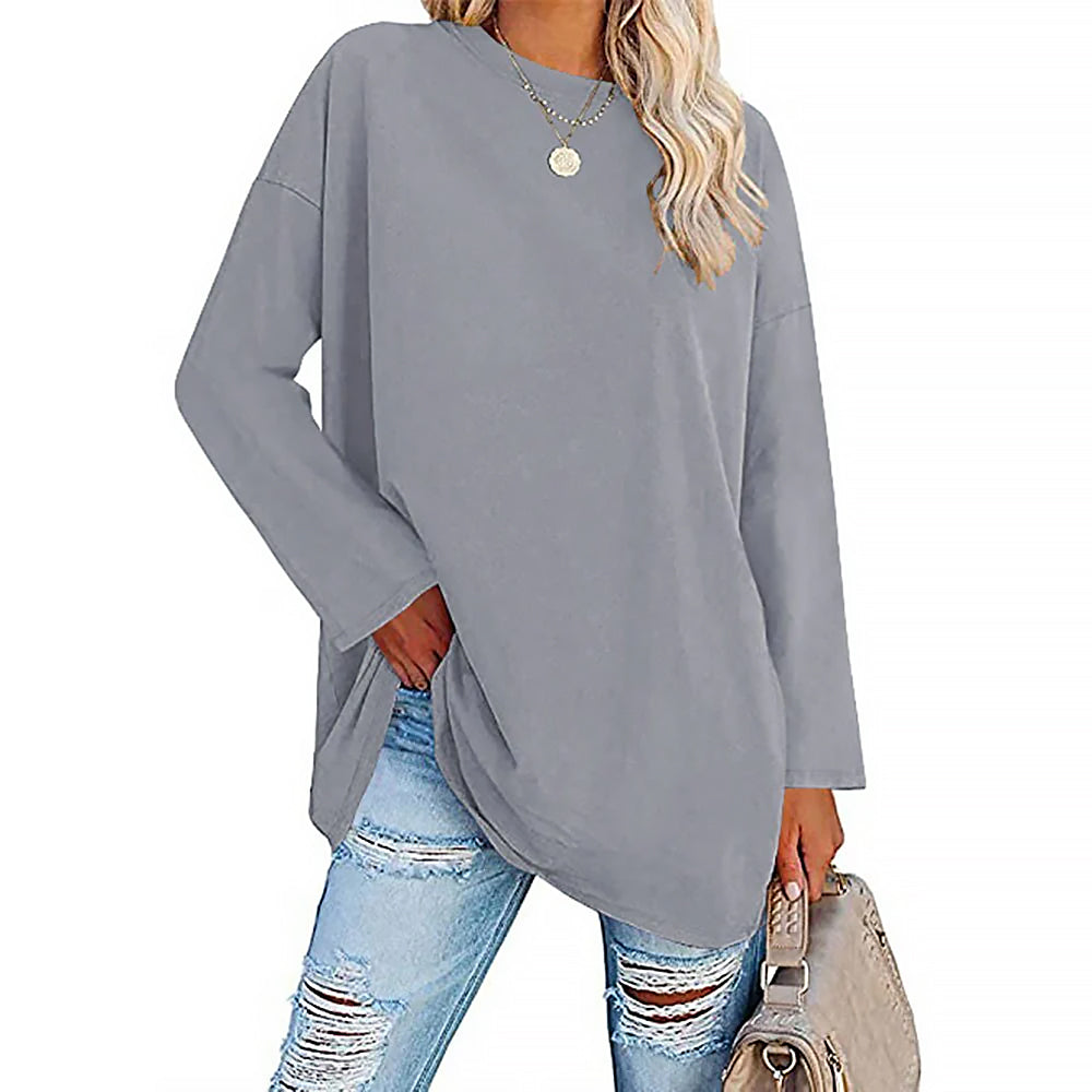 Damen Langarmshirt Mit Rundhals | Lockere Passform