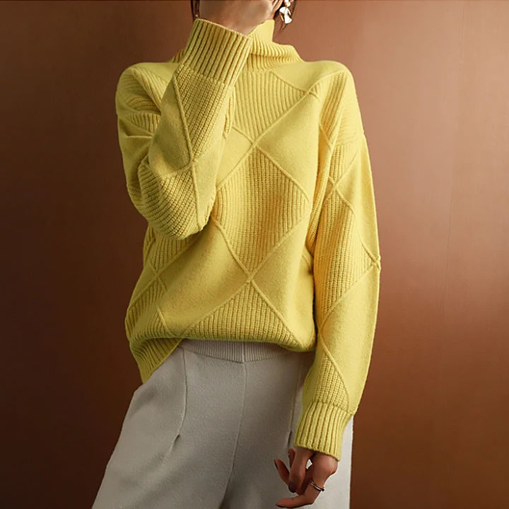 Damen Geometrischer Rollkragenpullover | Weit Geschnitten