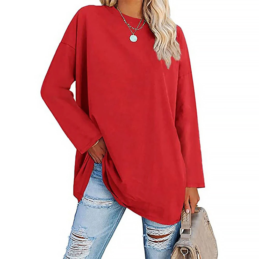 Damen Langarmshirt Mit Rundhals | Lockere Passform