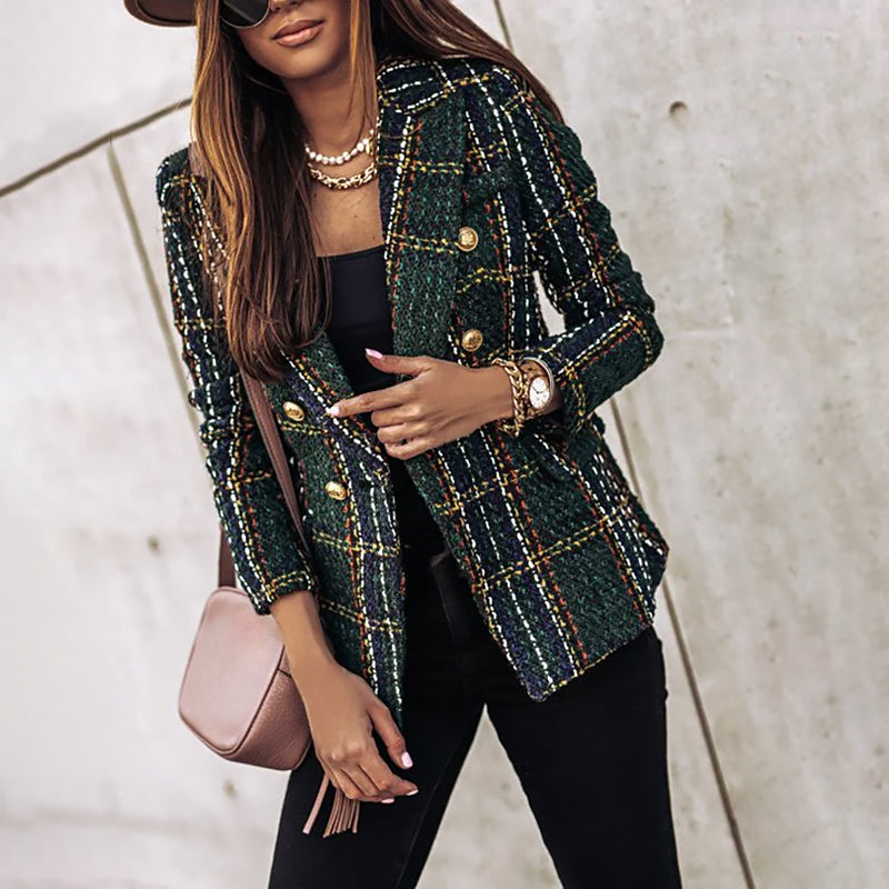 Damen Karierter Blazer | Doppelte Knopfleiste
