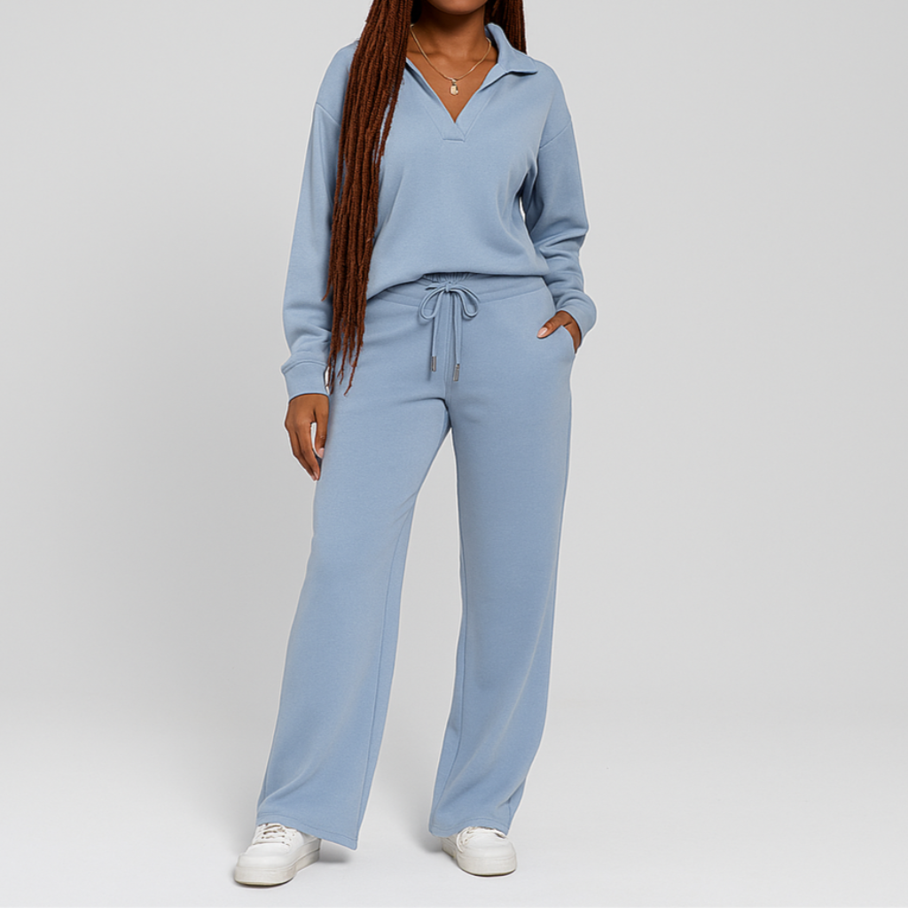 Damen Lockeres Freizeit Set | Reißverschluss Kragen