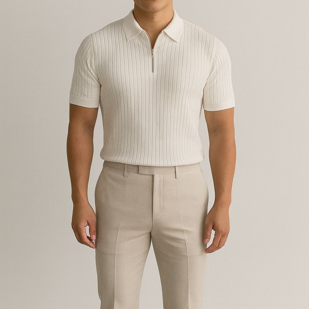 Herren Kurzarm Polo Shirt | Reißverschluss Kragen