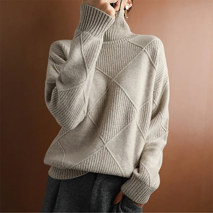 Damen Geometrischer Rollkragenpullover | Weit Geschnitten