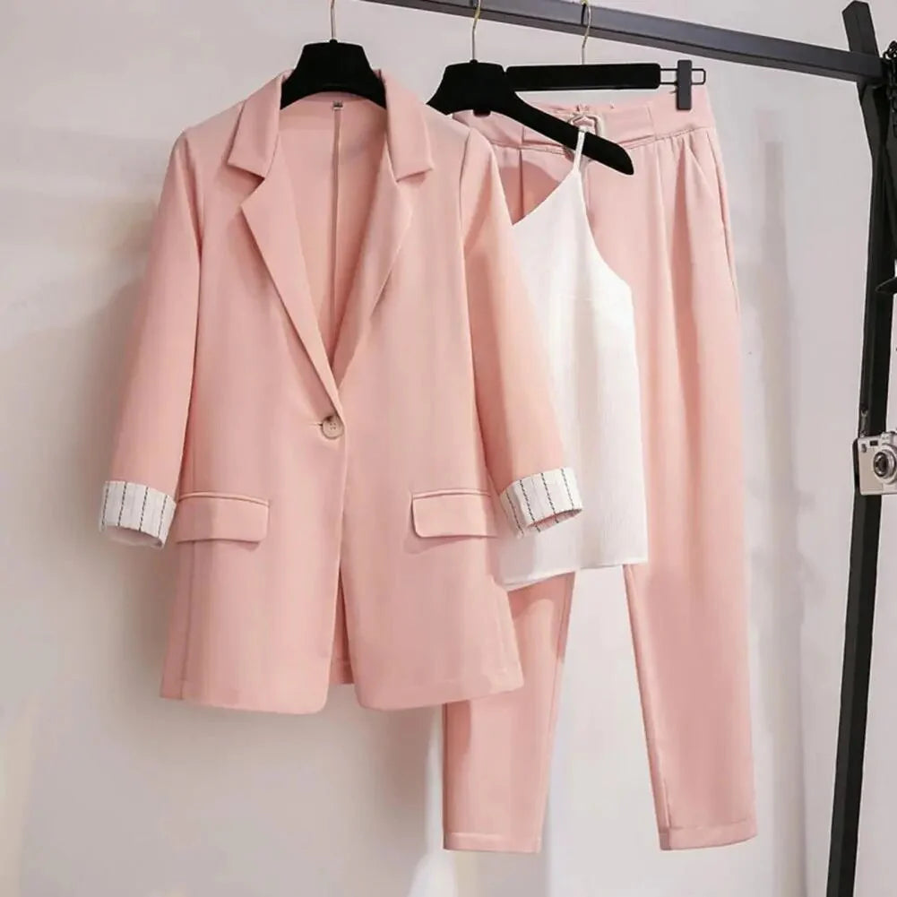 Blazer Set | Damen 3 Teiliges Set Blazer Hose Top | Business Look