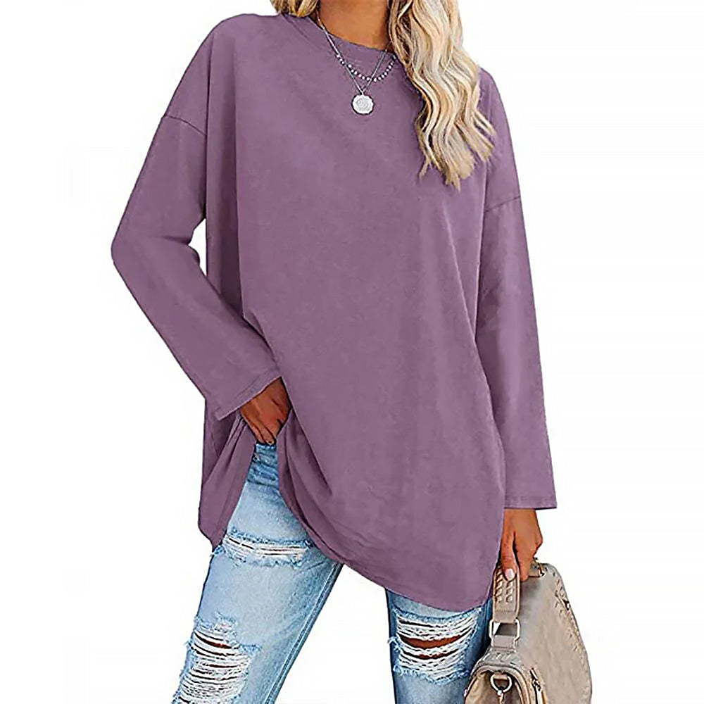 Damen Langarmshirt Mit Rundhals | Lockere Passform