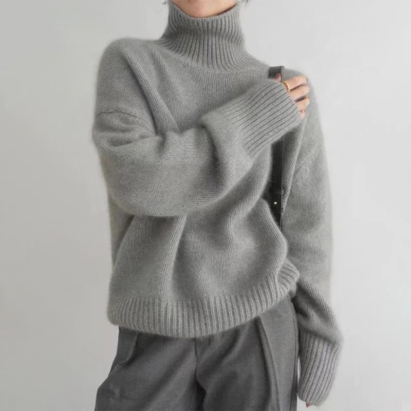 Pullover | Damen Lockerer Rollkragenpullover | Schlichtes Design