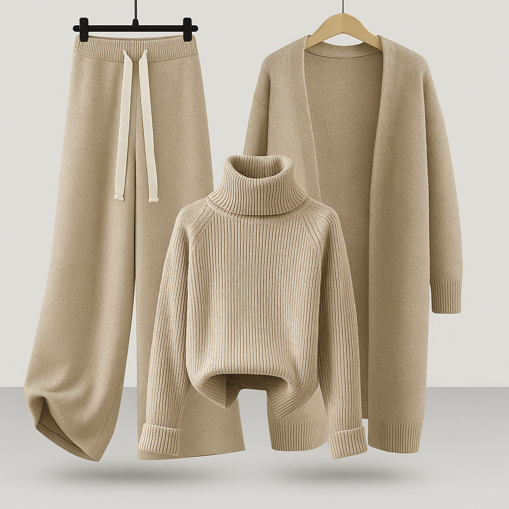 Damen Dreiteiliges Set | Langer Cardigan