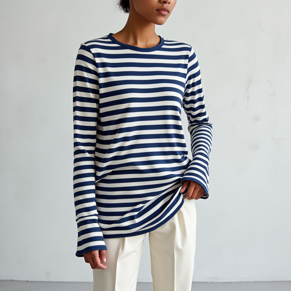 Damen Gestreifter Rundhals Pullover | Locker Langarm