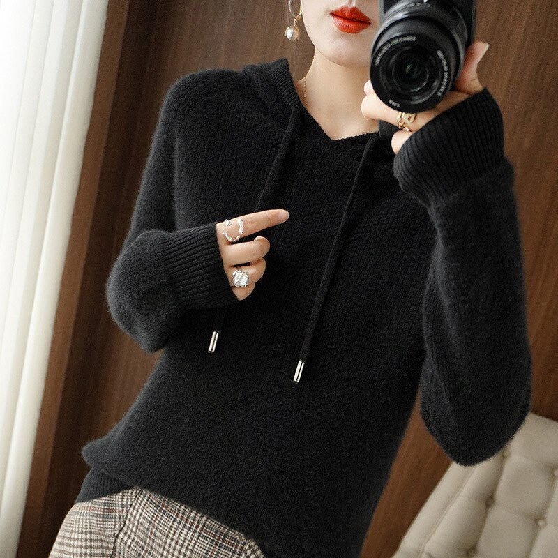 Damen Strickhoodie Milano Style | Locker Geschnitten