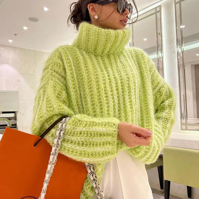 Damen Oversize Rollkragenpullover | Gerippte Struktur