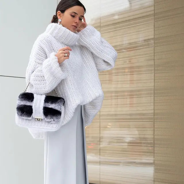 Damen Oversize Rollkragenpullover | Gerippte Struktur