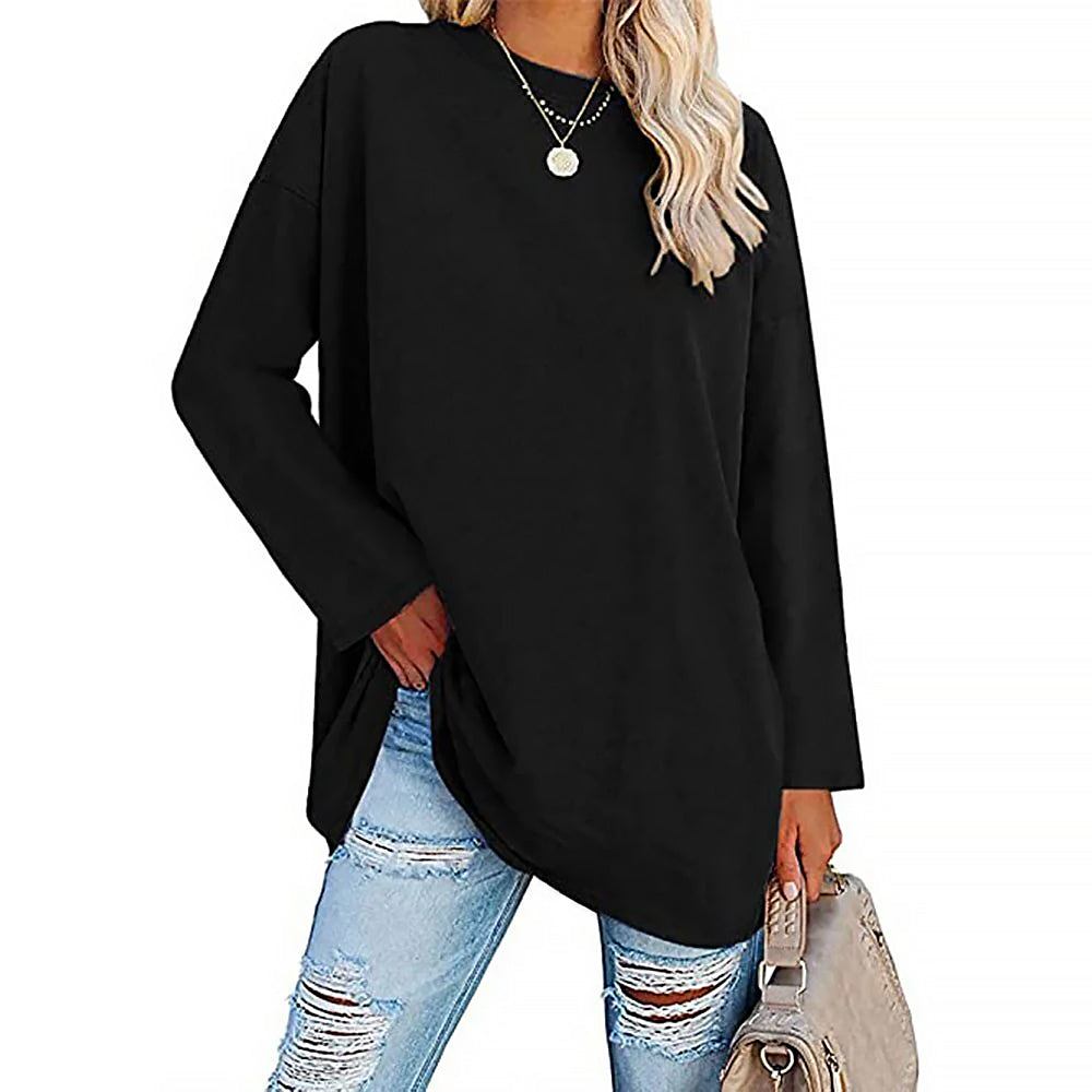 Damen Langarmshirt Mit Rundhals | Lockere Passform