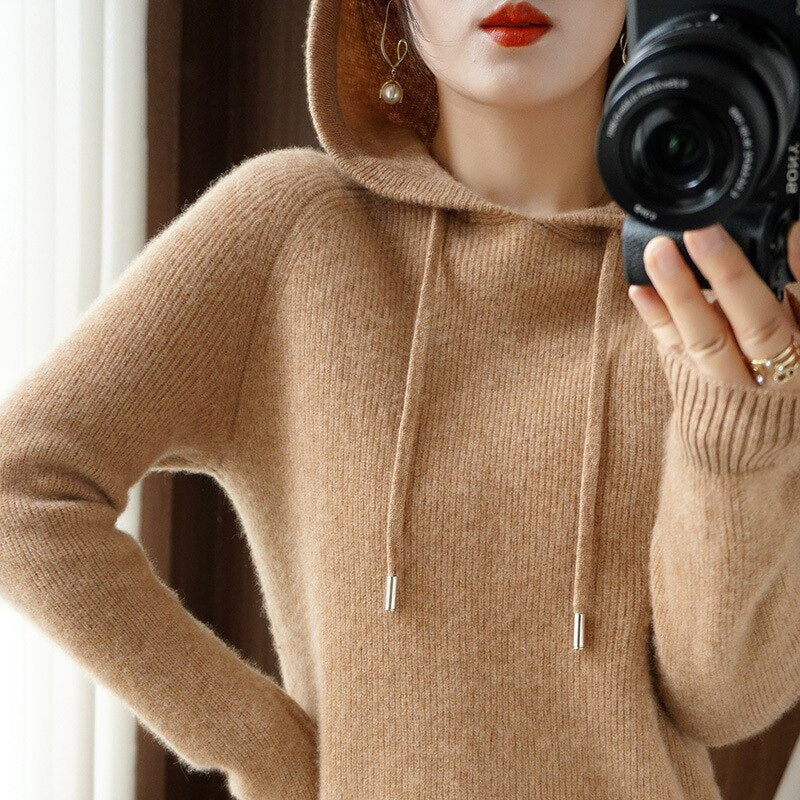 Damen Strickhoodie Milano Style | Locker Geschnitten