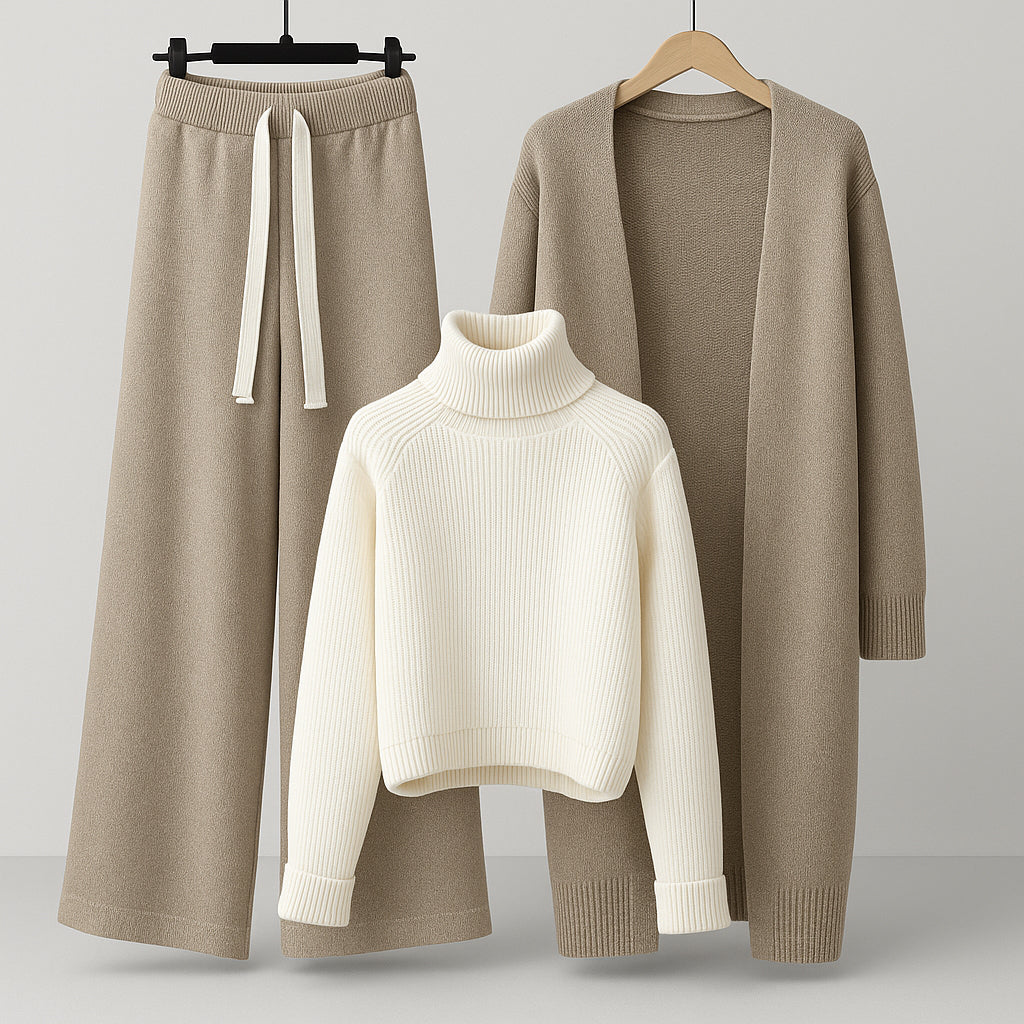 Damen Dreiteiliges Set | Langer Cardigan