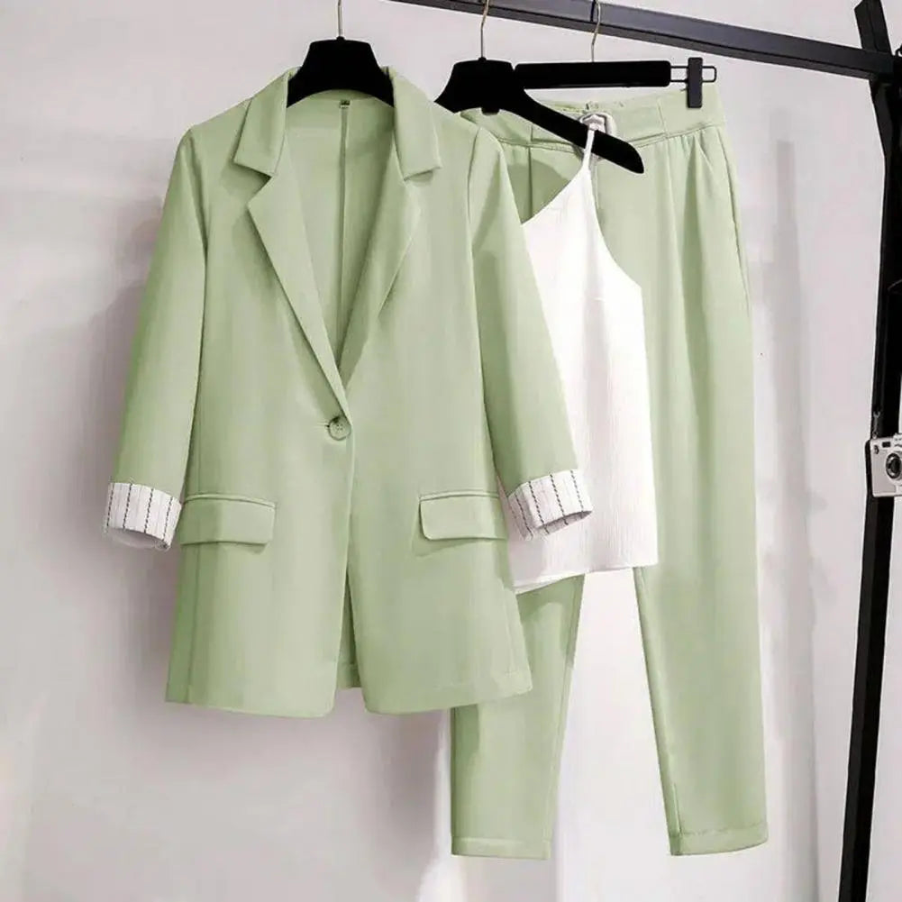 Blazer Set | Damen 3 Teiliges Set Blazer Hose Top | Business Look