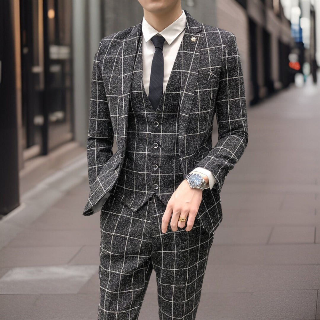 Herren Karierter Anzug Hochzeit | Dreiteiliger Anzug