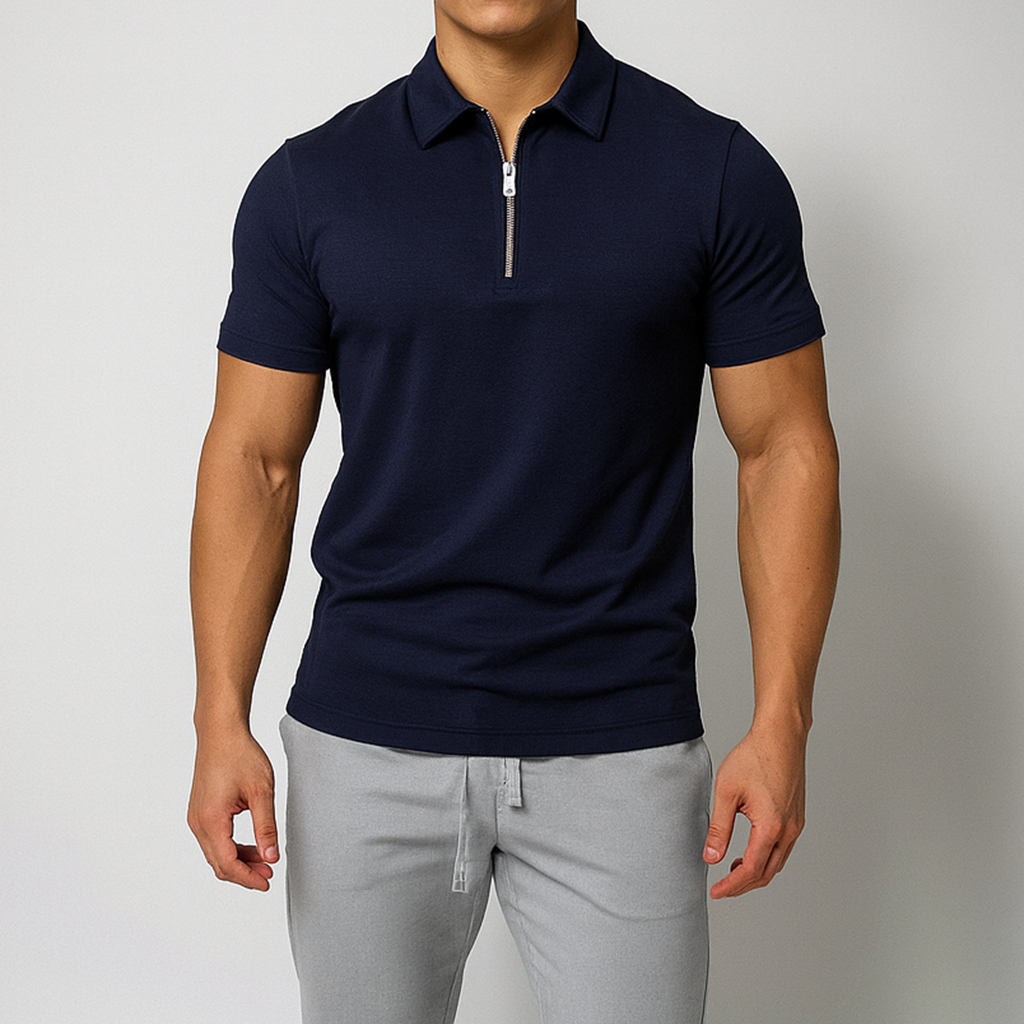 Herren Kurzarm Polo Shirt | Reißverschluss Kragen