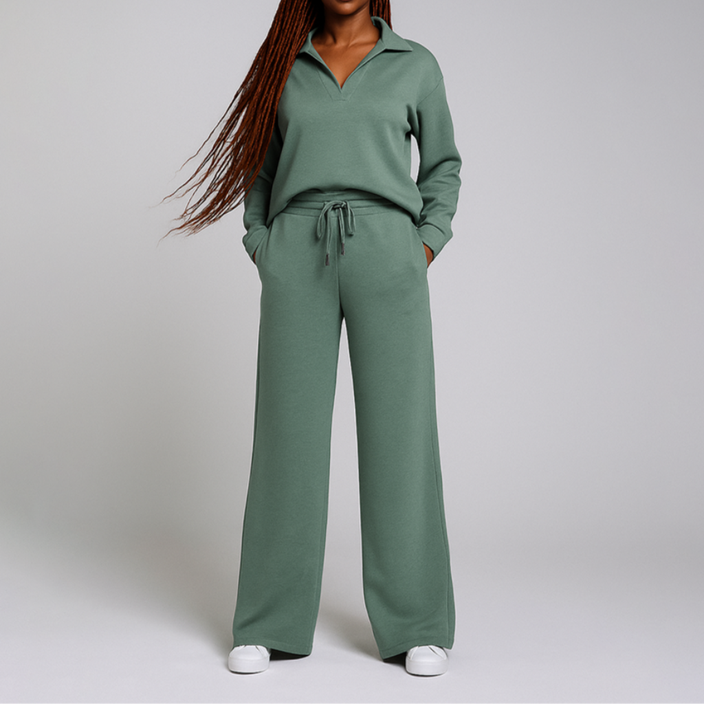 Damen Lockeres Freizeit Set | Reißverschluss Kragen