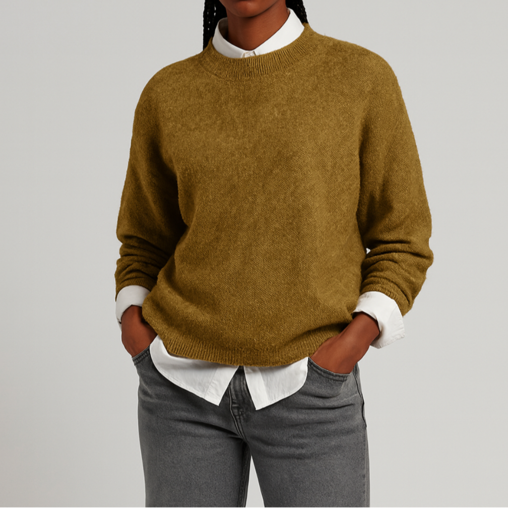 Damen Lockerer Strickpullover | Rundhalsausschnitt