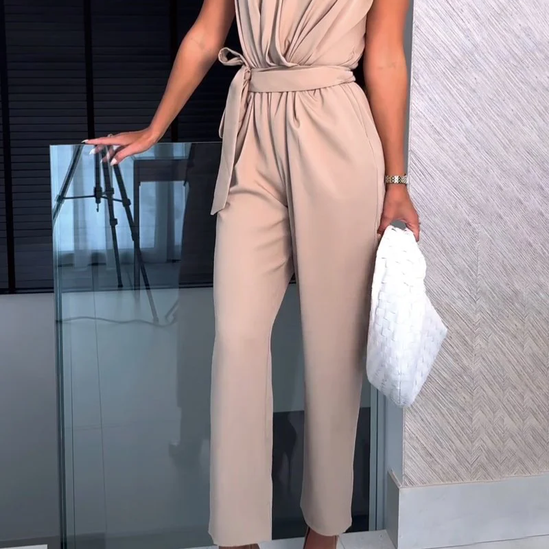 Damen Ärmelloser Jumpsuit | Wickeloptik Taille