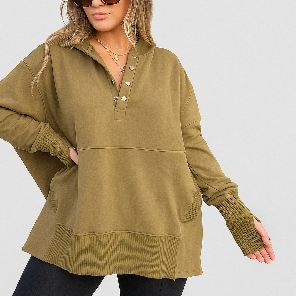 Damen Lockerer Kapuzenpullover | Mit Handwärmern