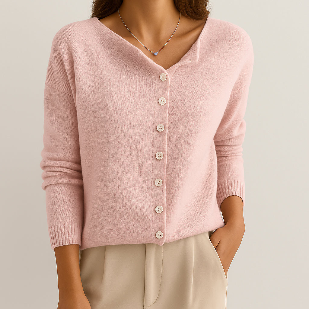 Damen Asymmetrischer Strickpullover | Perlenknopfleiste