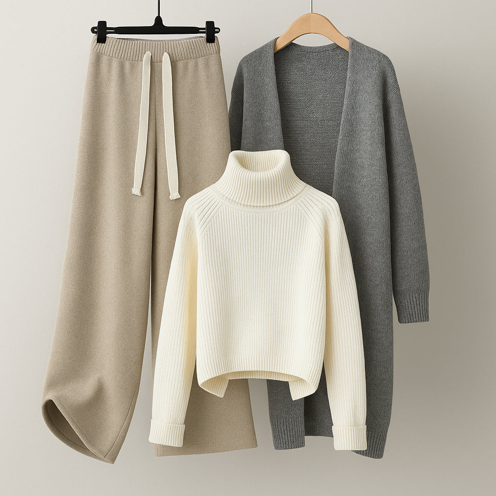 Damen Dreiteiliges Set | Langer Cardigan