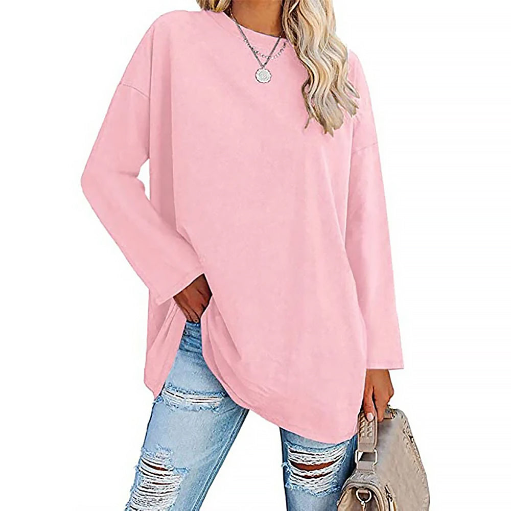 Damen Langarmshirt Mit Rundhals | Lockere Passform