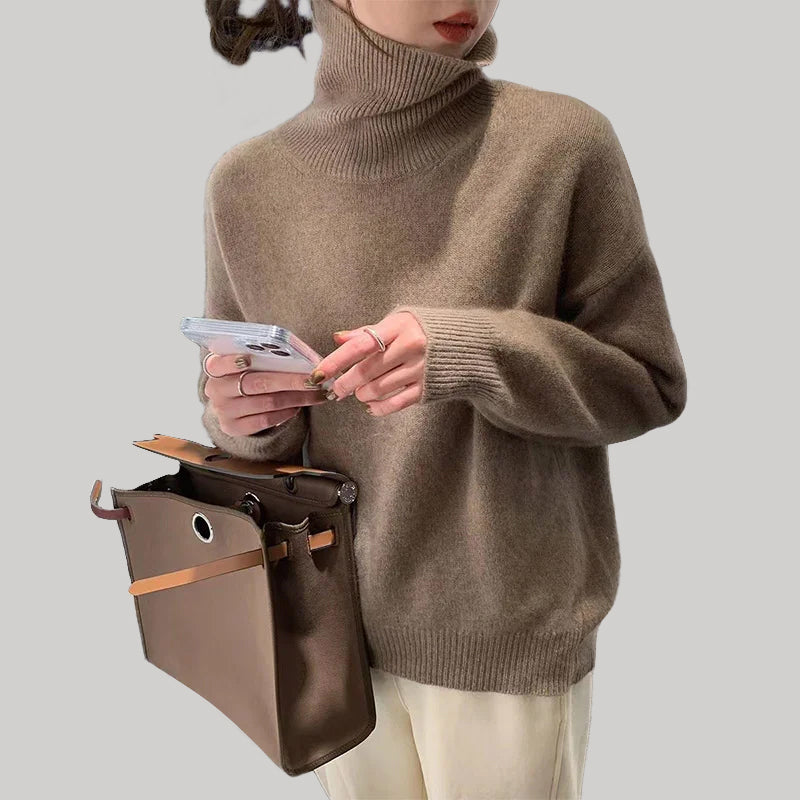 Pullover | Damen Lockerer Rollkragenpullover | Schlichtes Design