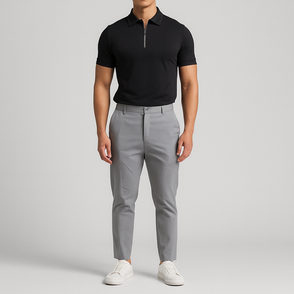 Herren Kurzarm Polo Shirt | Reißverschluss Kragen