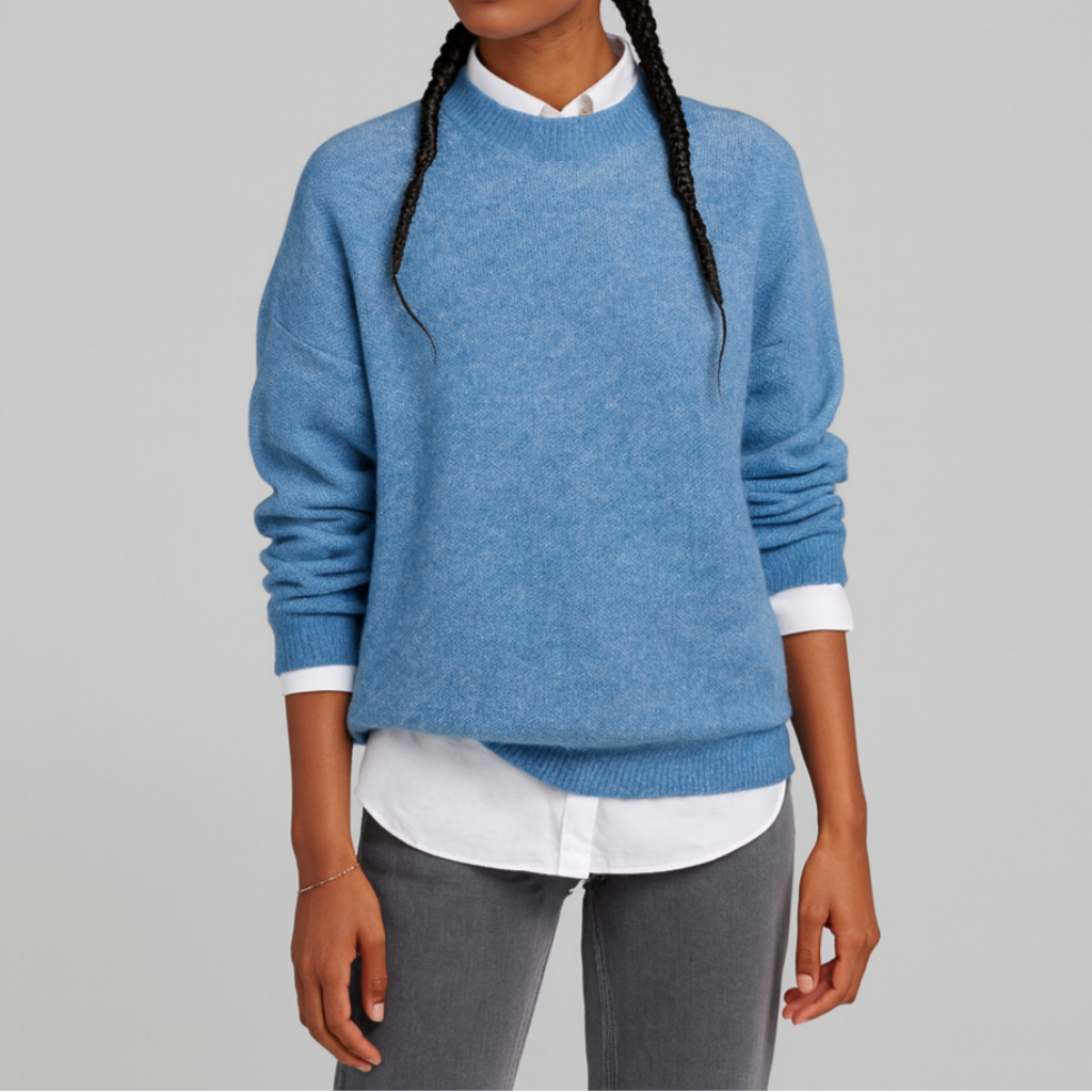 Damen Lockerer Strickpullover | Rundhalsausschnitt