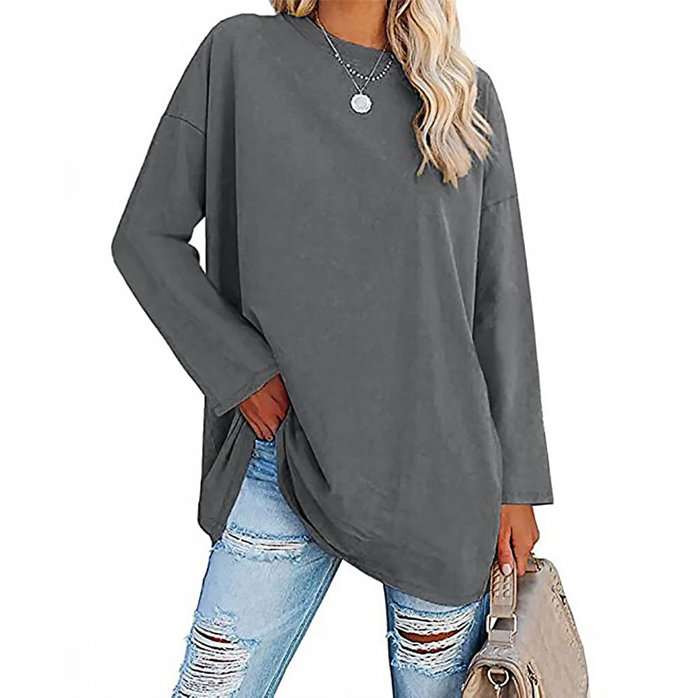 Damen Langarmshirt Mit Rundhals | Lockere Passform