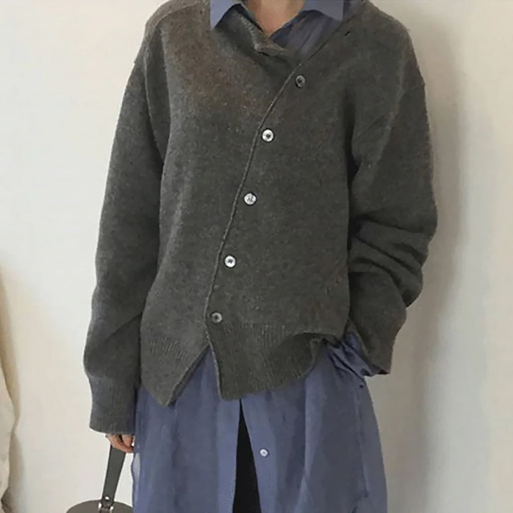 Damen Lockere Strickjacke | Knopfverschluss