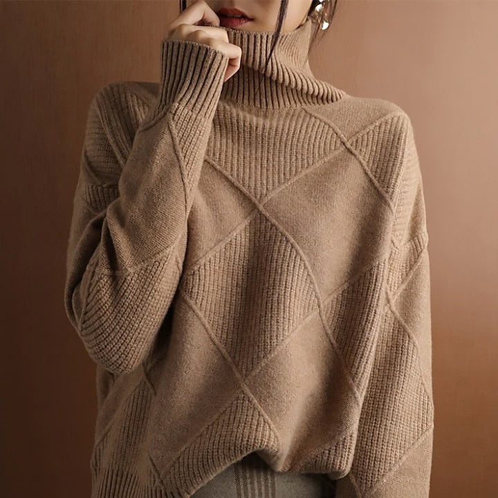 Damen Geometrischer Rollkragenpullover | Weit Geschnitten
