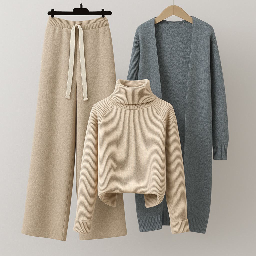 Damen Dreiteiliges Set | Langer Cardigan