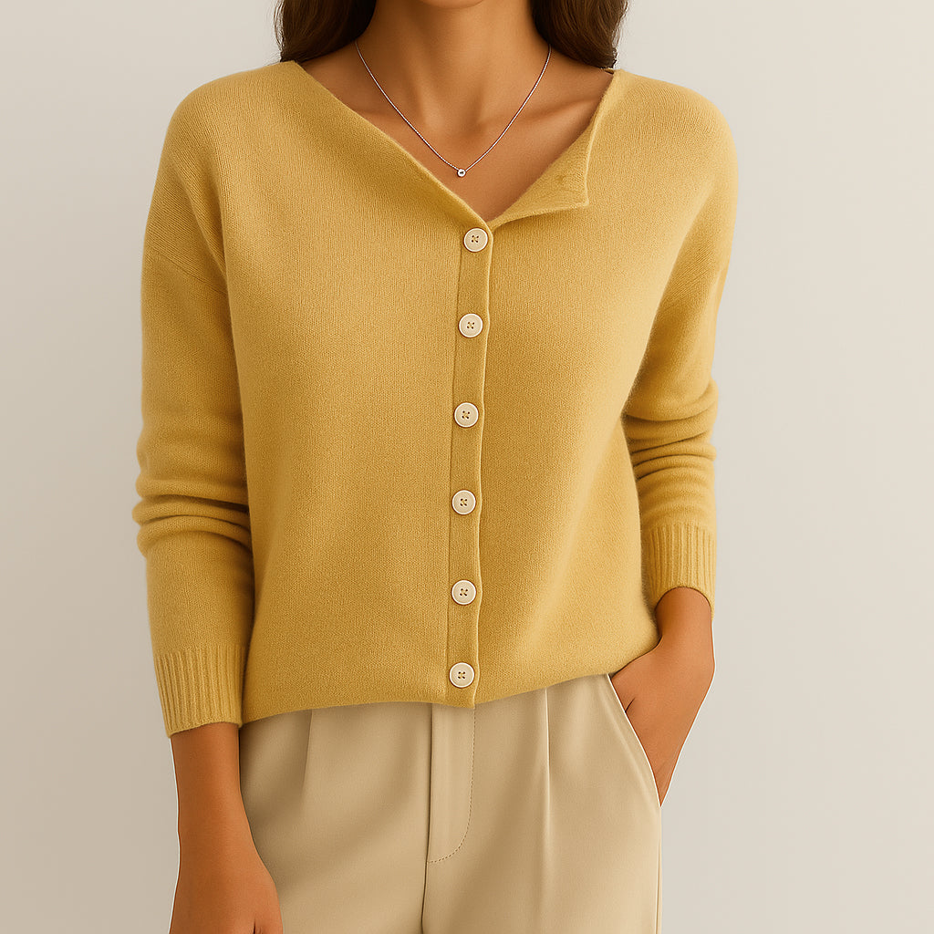 Damen Asymmetrischer Strickpullover | Perlenknopfleiste
