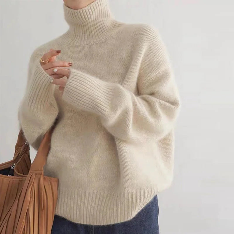 Pullover | Damen Lockerer Rollkragenpullover | Schlichtes Design