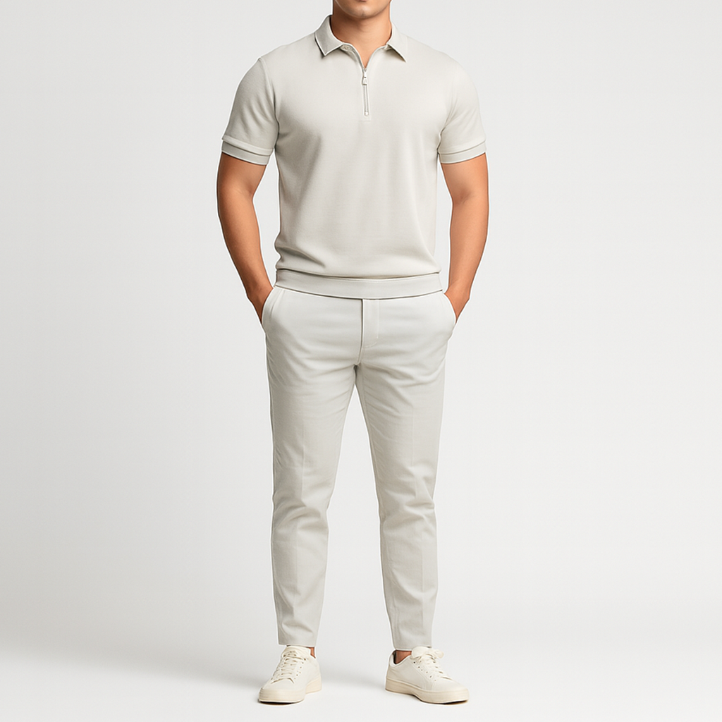 Herren Kurzarm Polo Shirt | Reißverschluss Kragen