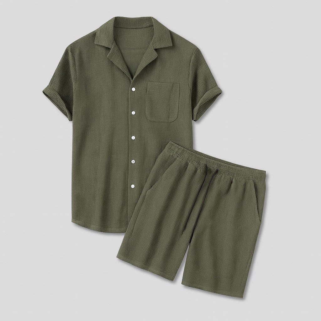 Herren Geripptes Set | Kurzarm Und Shorts