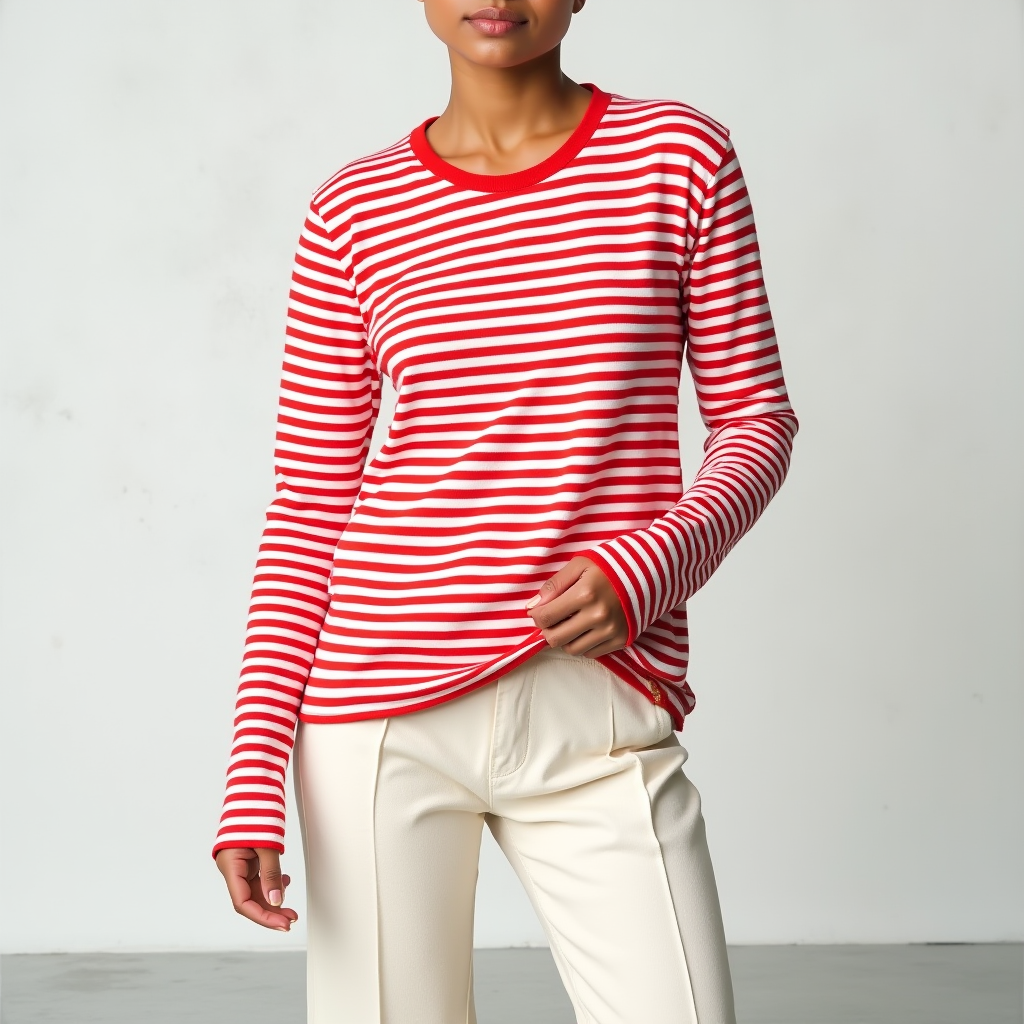 Damen Gestreifter Rundhals Pullover | Locker Langarm