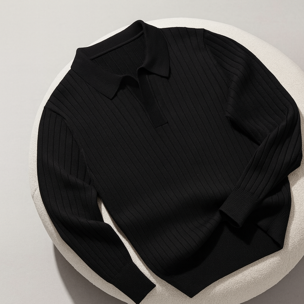 Herren Geripptes Polo Shirt | Langarm Kragenstil
