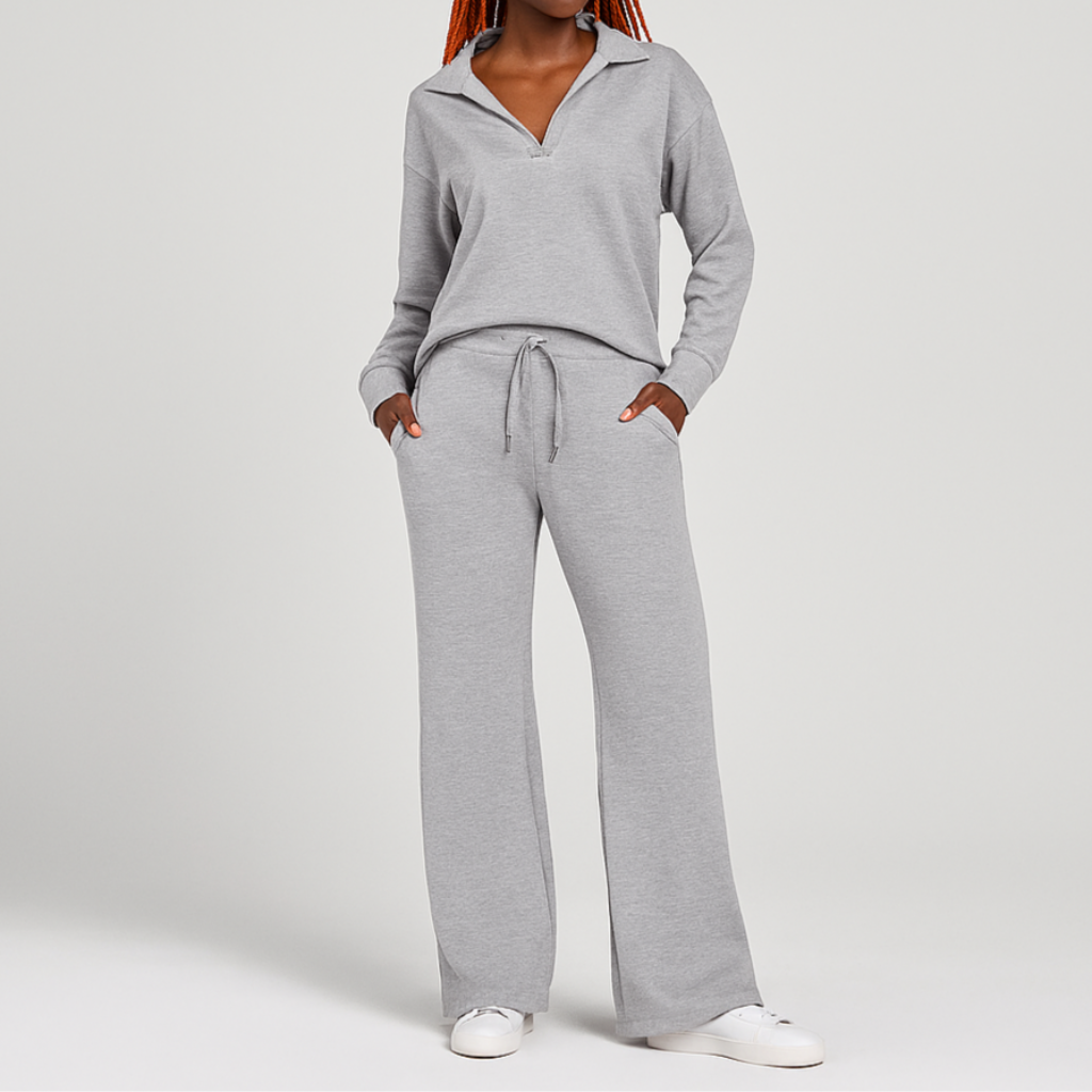 Damen Lockeres Freizeit Set | Reißverschluss Kragen