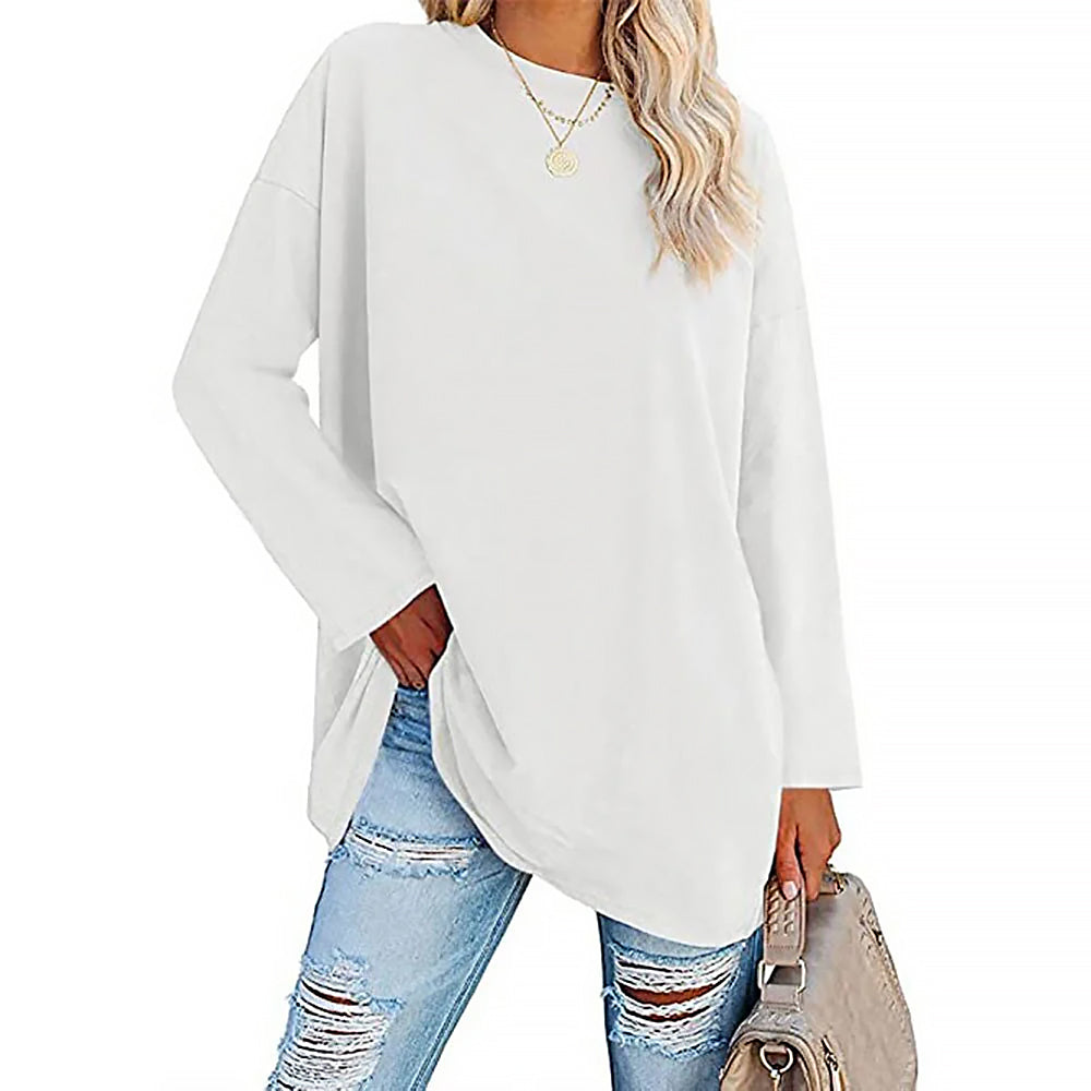 Damen Langarmshirt Mit Rundhals | Lockere Passform