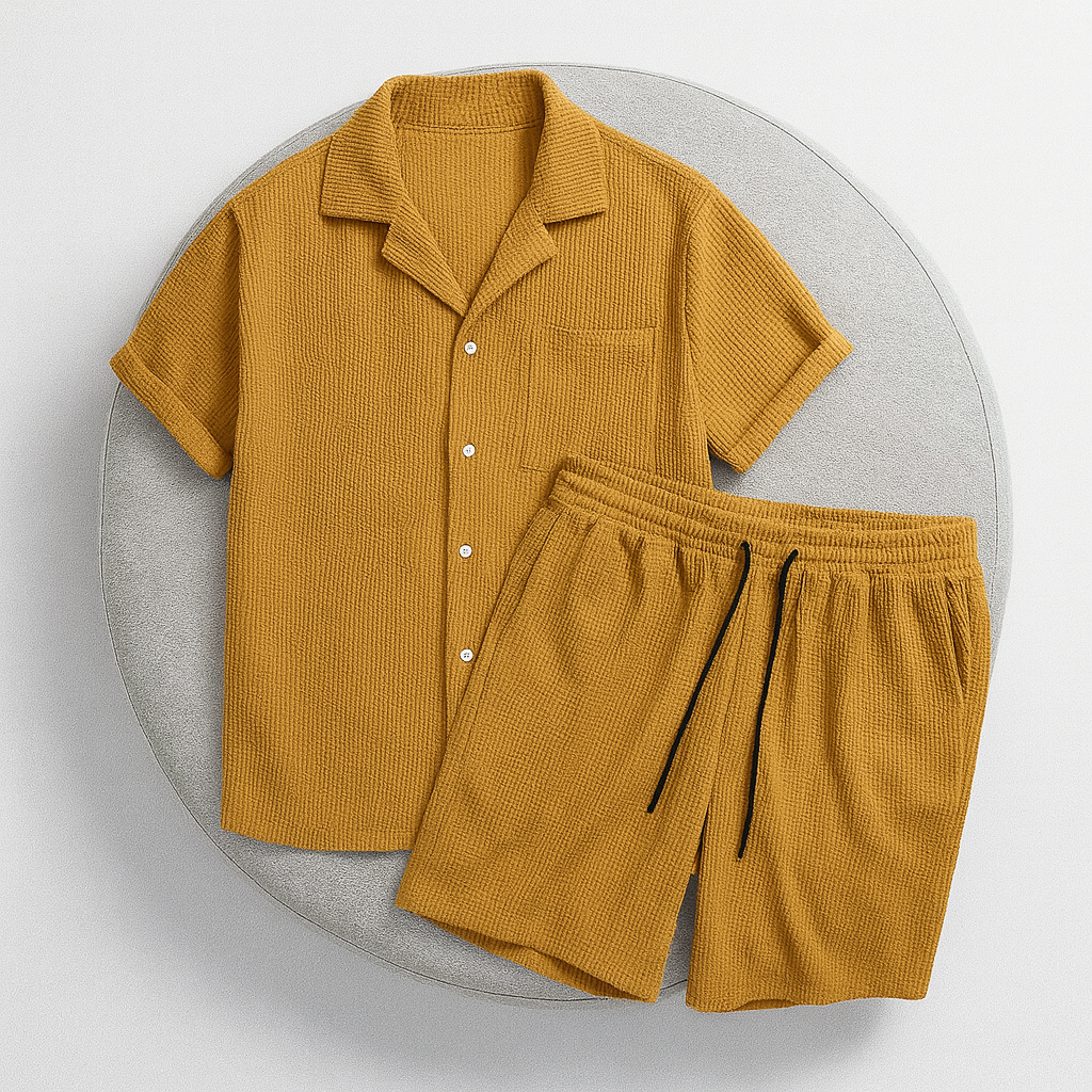 Herren Geripptes Set | Kurzarm Und Shorts