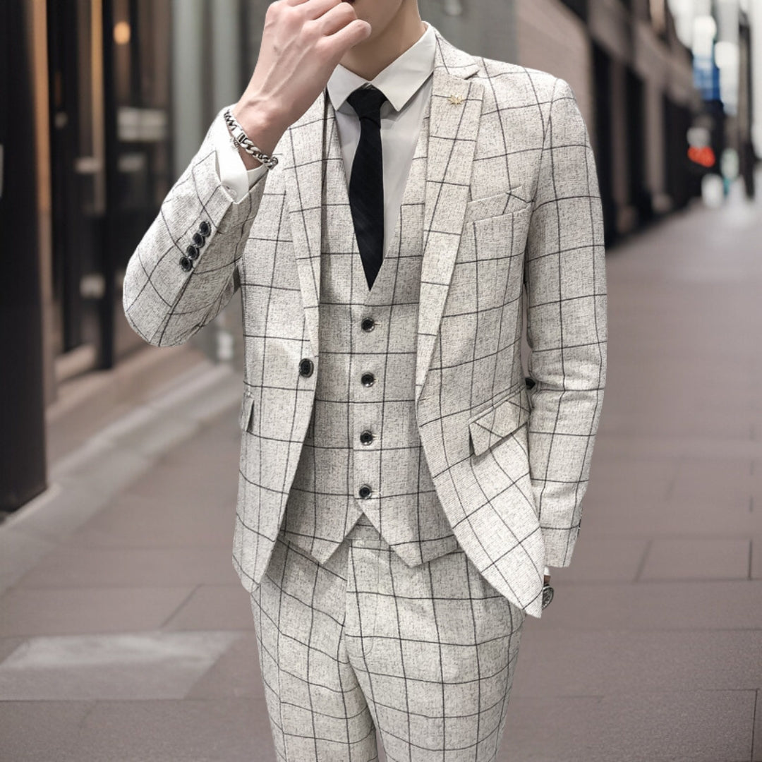 Herren Karierter Anzug Hochzeit | Dreiteiliger Anzug