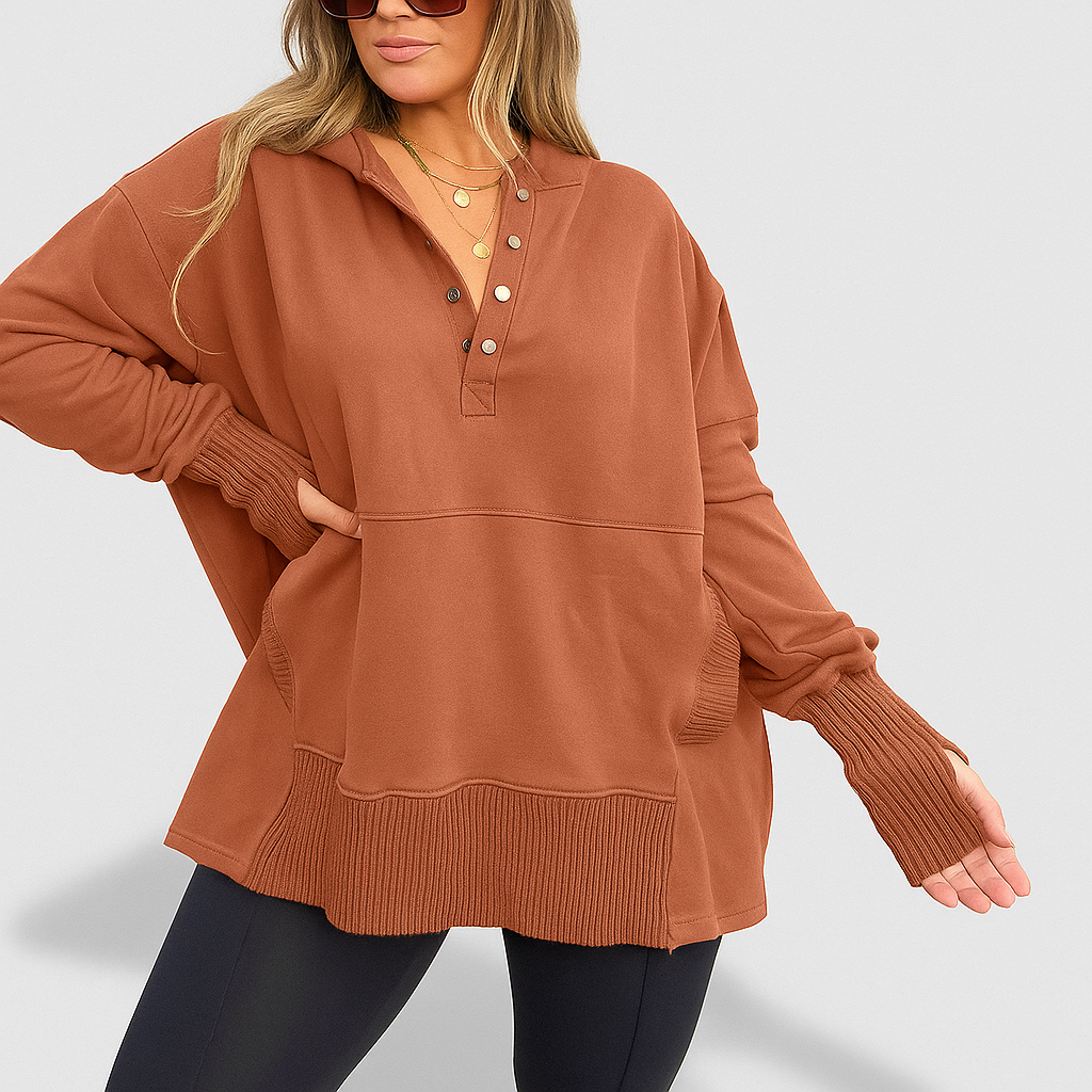 Damen Lockerer Kapuzenpullover | Mit Handwärmern