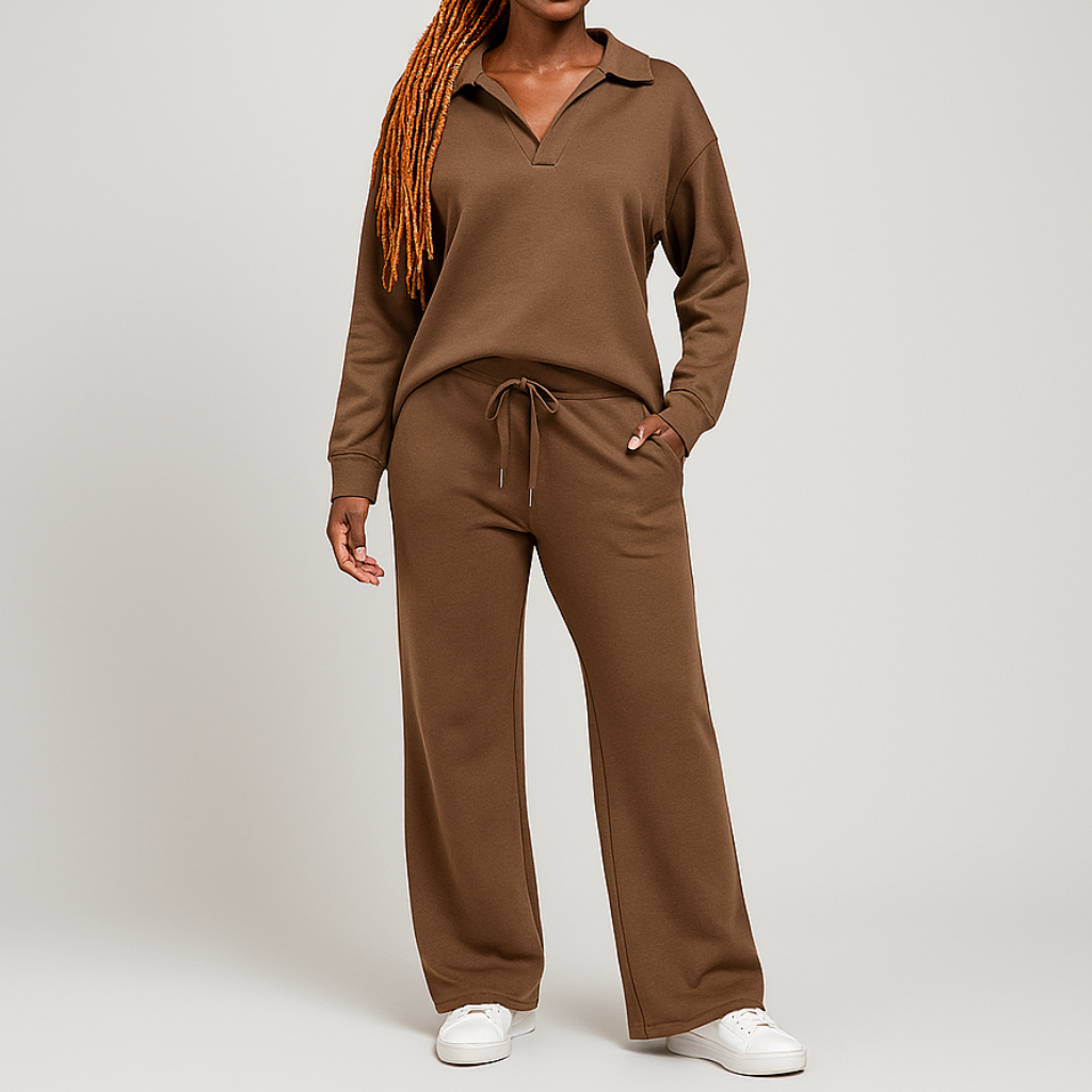 Damen Lockeres Freizeit Set | Reißverschluss Kragen