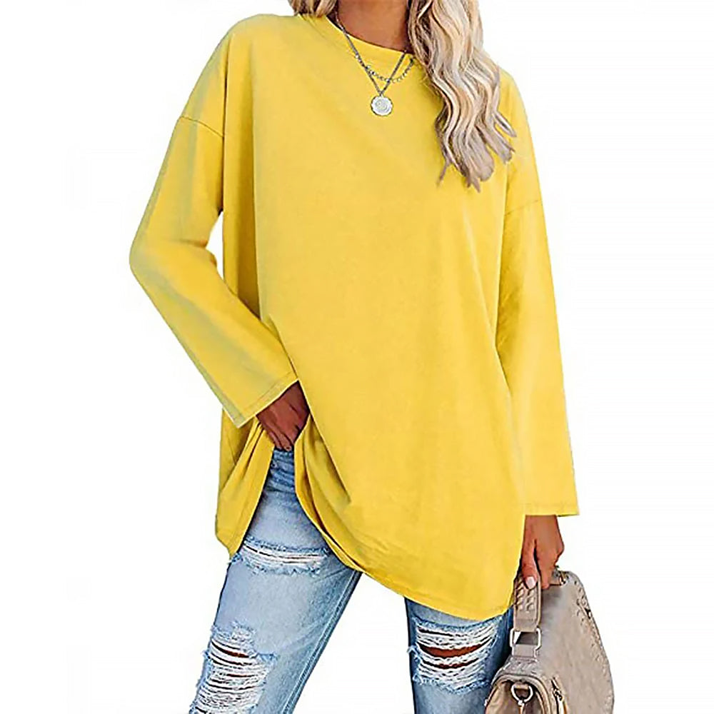 Damen Langarmshirt Mit Rundhals | Lockere Passform